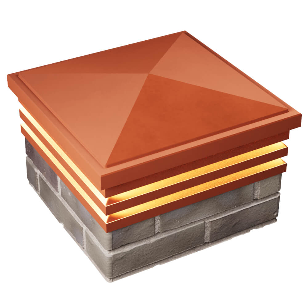 Колпак Zking Бона ХайТек Красный на столб 1.5х1.5 кирпича (385х385мм) с подсветкой в Валдае фото