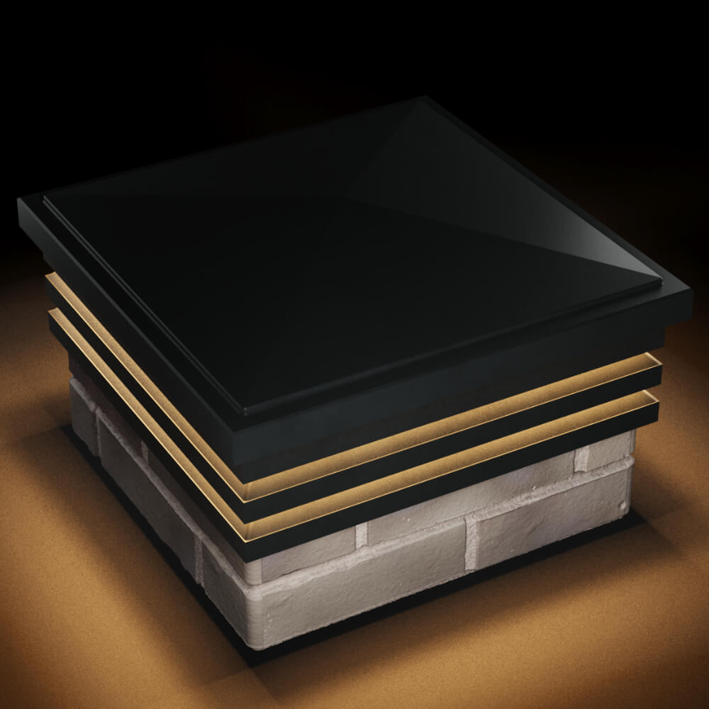 Колпак Zking Бона ХайТек Черный на столб 1.5х1.5 кирпича (385х385мм) с подсветкой в Валдае фото