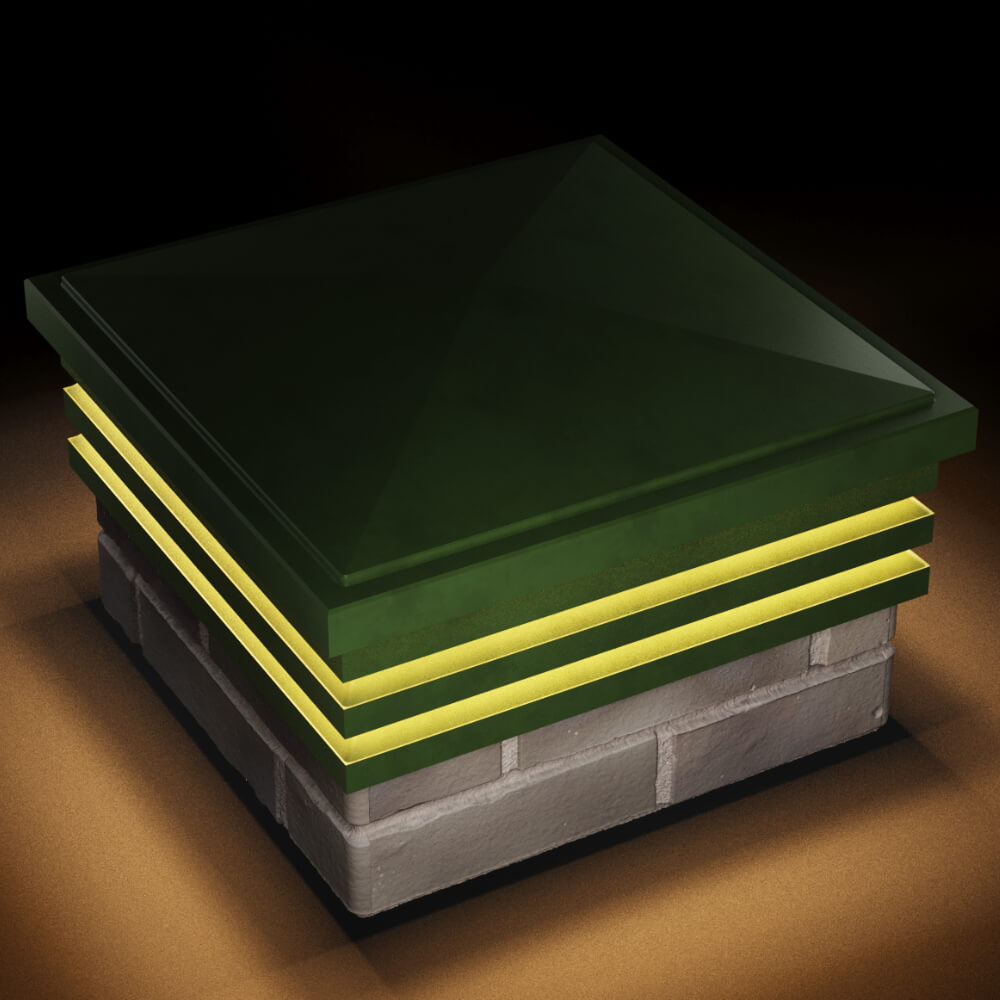 Колпак Zking Бона ХайТек Зеленый на столб 1.5х1.5 кирпича (385х385мм) с подсветкой в Валдае фото