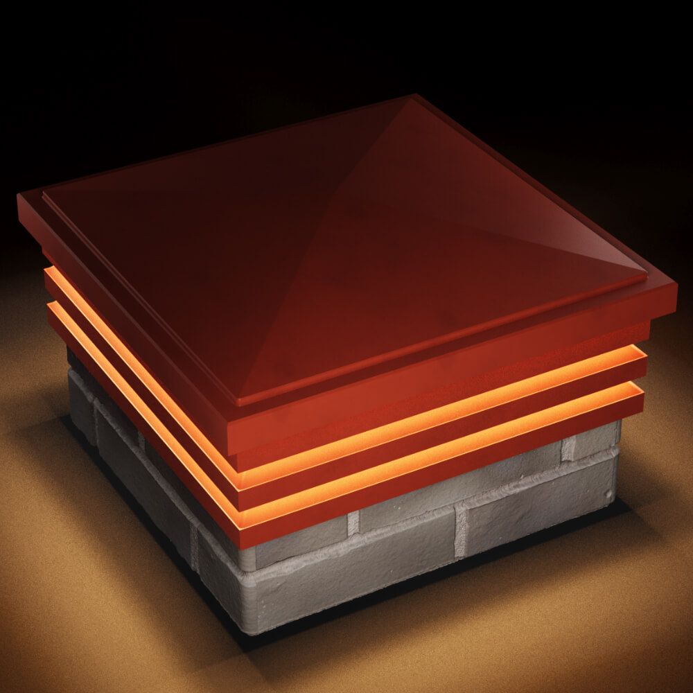 Колпак Zking Бона ХайТек Красный на столб 1.5х1.5 кирпича (385х385мм) с подсветкой в Валдае фото