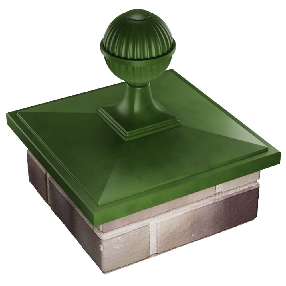Колпак Zking БонаМоно Зеленый с шаром на столб 1.5х1.5 кирпича (385х385, 400х400мм) в сборе в Валдае фото