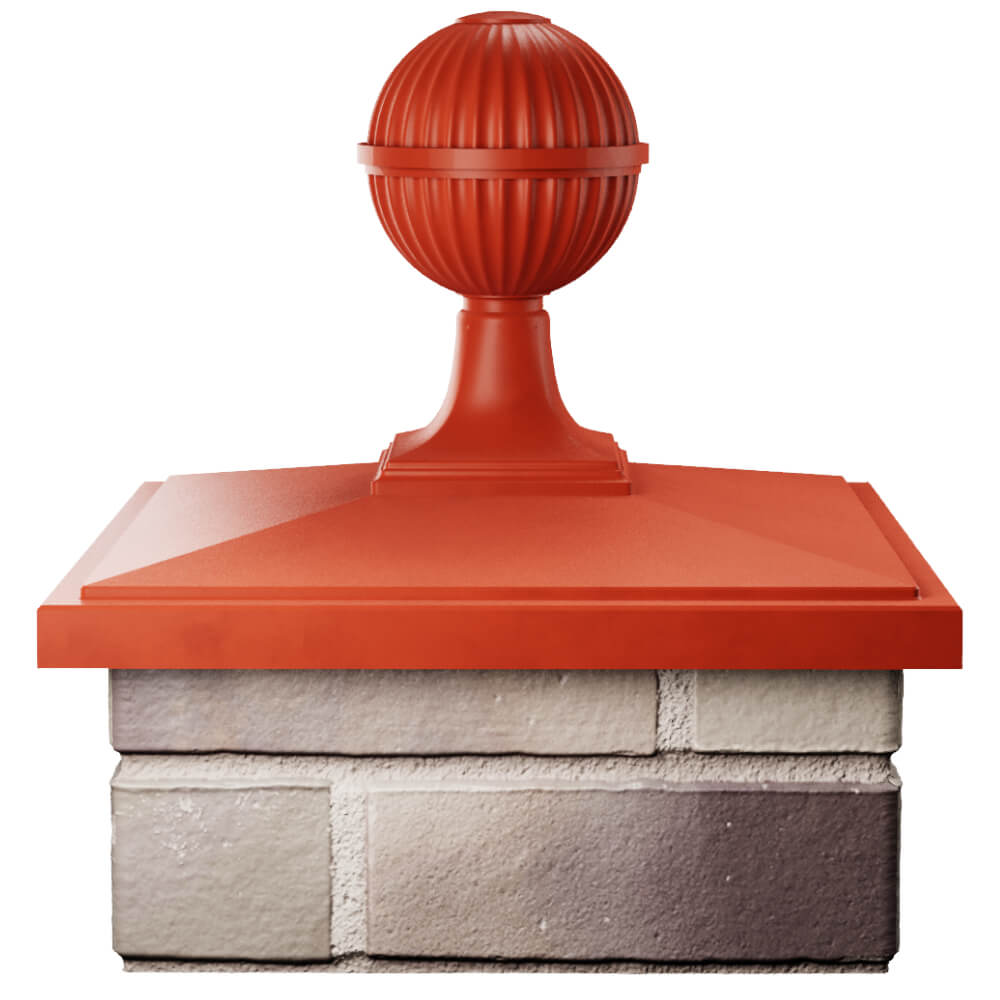 Колпак Zking БонаМоно Красный с шаром на столб 1.5х1.5 кирпича (385х385, 400х400мм) в сборе Валдай фото