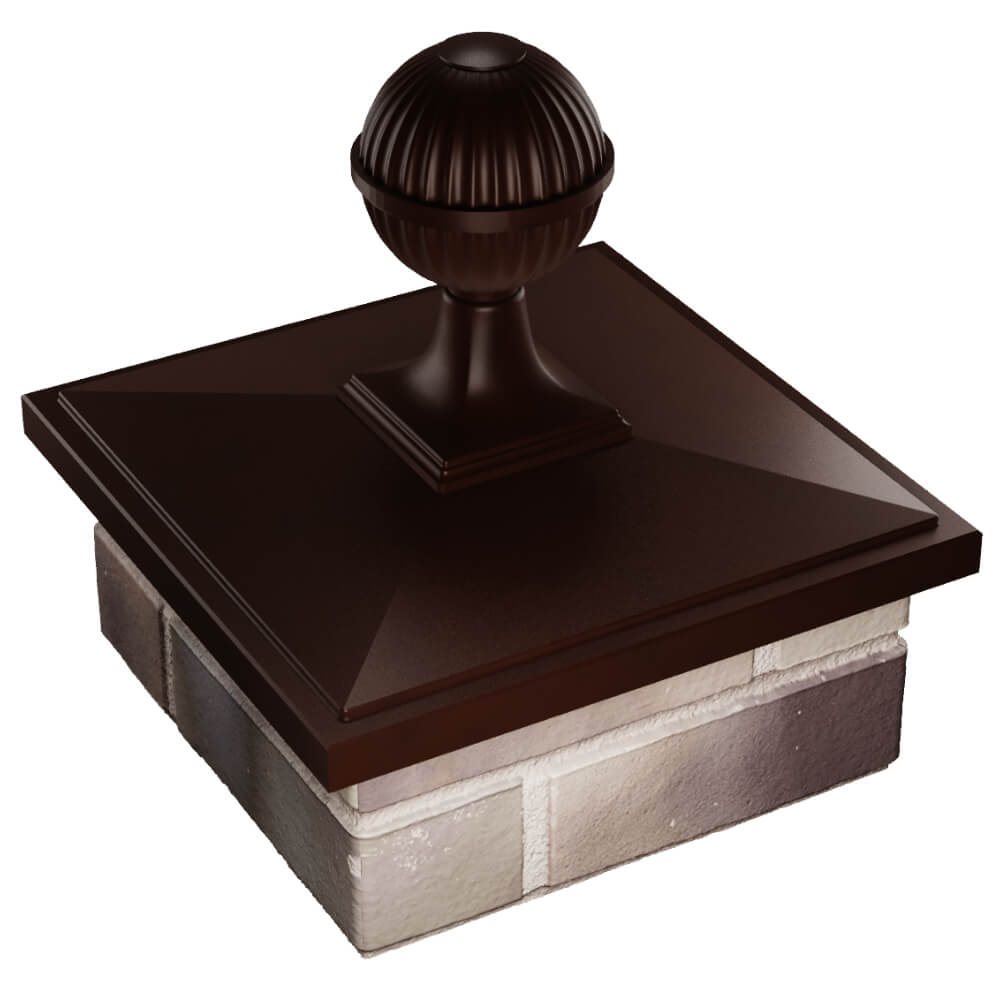 Колпак Zking БонаМоно Коричневый с шаром на столб 1.5х1.5 кирпича (385х385, 400х400мм) в сборе в Валдае фото