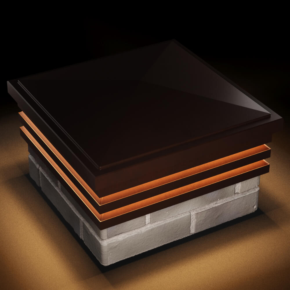 Колпак Zking Бона ХайТек Коричневый на столб 1.5х1.5 кирпича (385х385мм) с подсветкой в Валдае фото