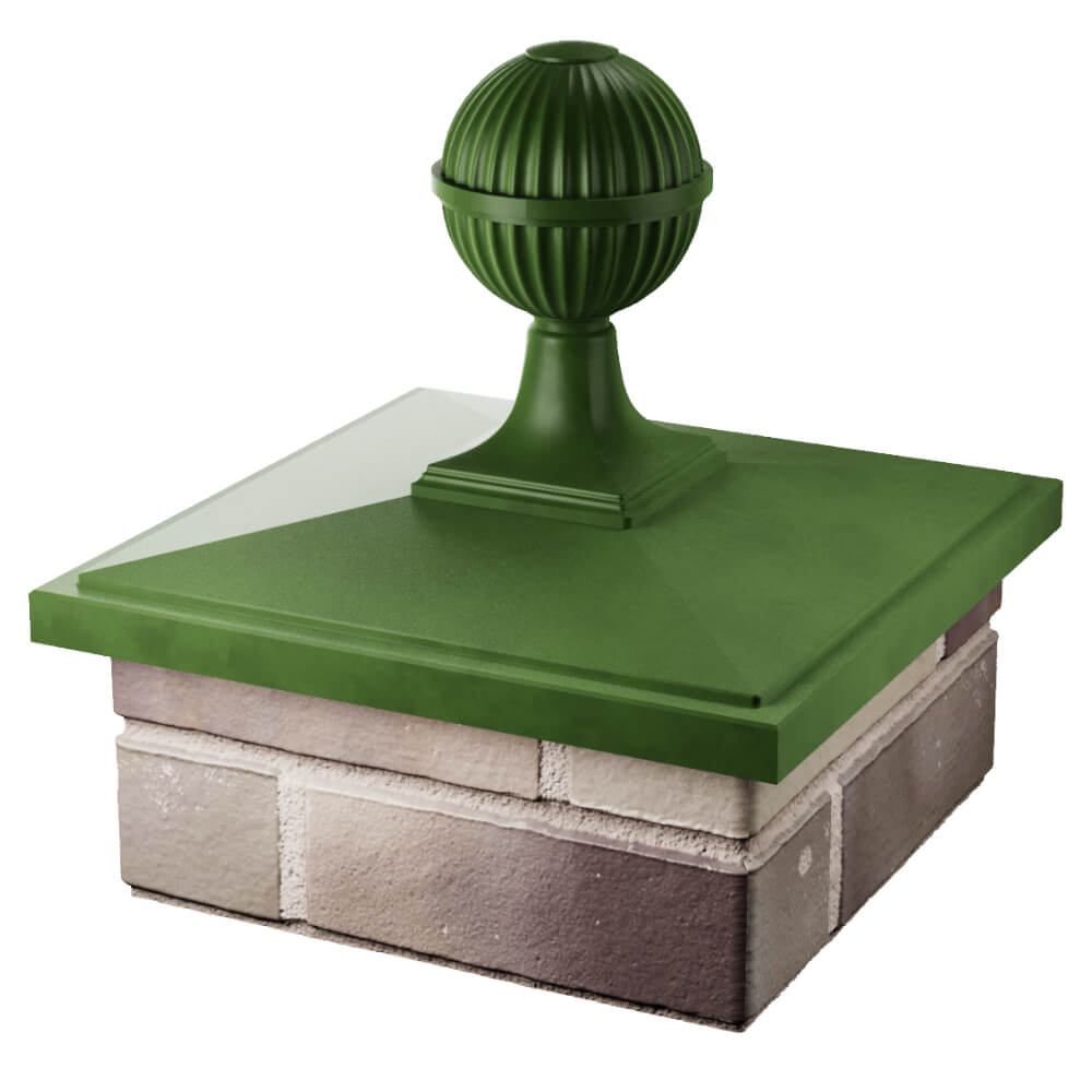 Колпак Zking БонаМоно Зеленый с шаром на столб 1.5х1.5 кирпича (385х385, 400х400мм) в сборе в Валдае фото