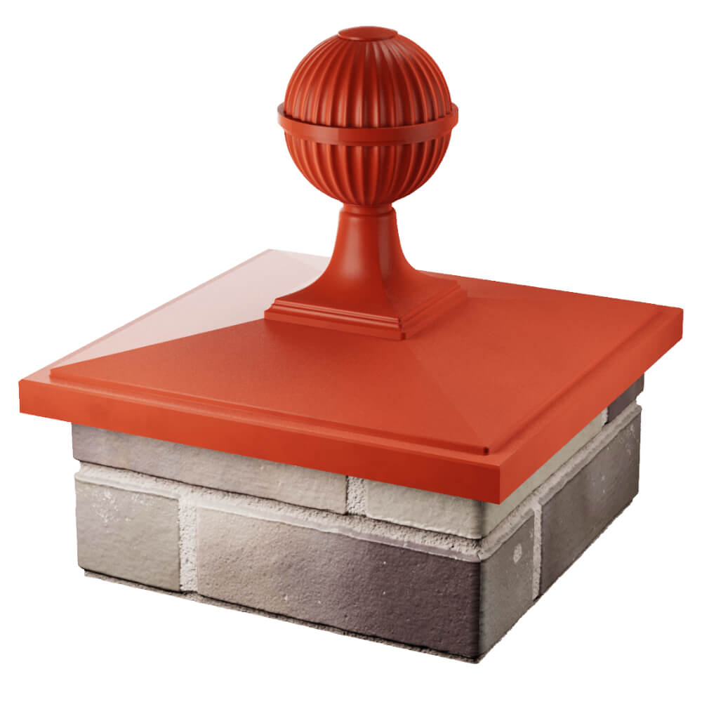 Колпак Zking БонаМоно Красный с шаром на столб 1.5х1.5 кирпича (385х385, 400х400мм) в сборе в Валдае фото