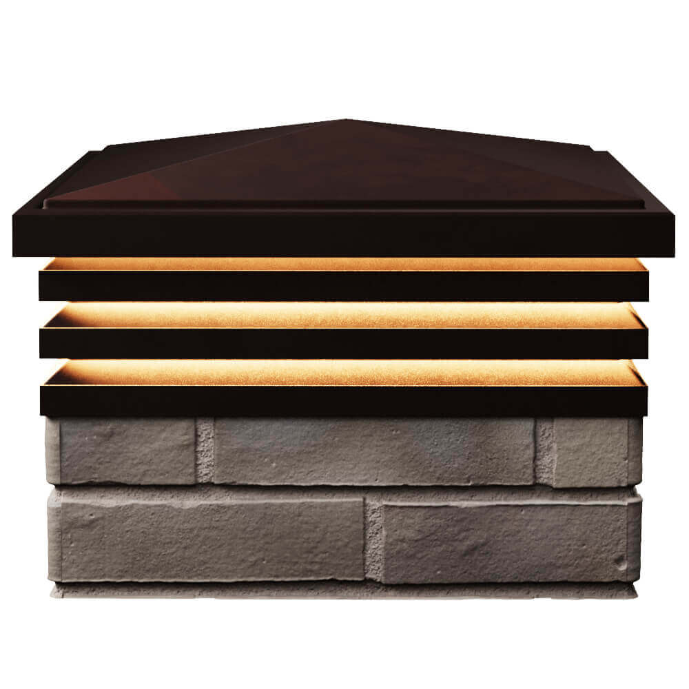 Колпак Zking Бона ХайТек Коричневый на столб 1.5х1.5 кирпича (385х385мм) с подсветкой в Валдае фото